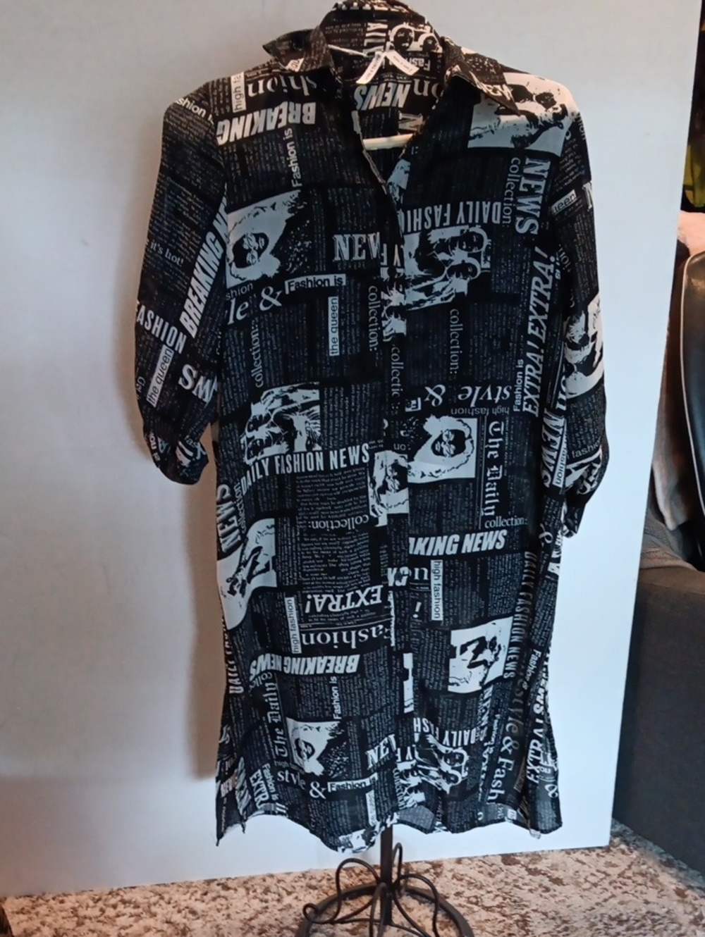Live 4 Truth Black & White Newsprint Button-Down Shirt Dress
